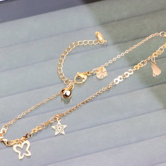 "Rose Gold Anklet with Star, Butterfly & Bell Charms, XPAL1051 - Picture 10 of 14